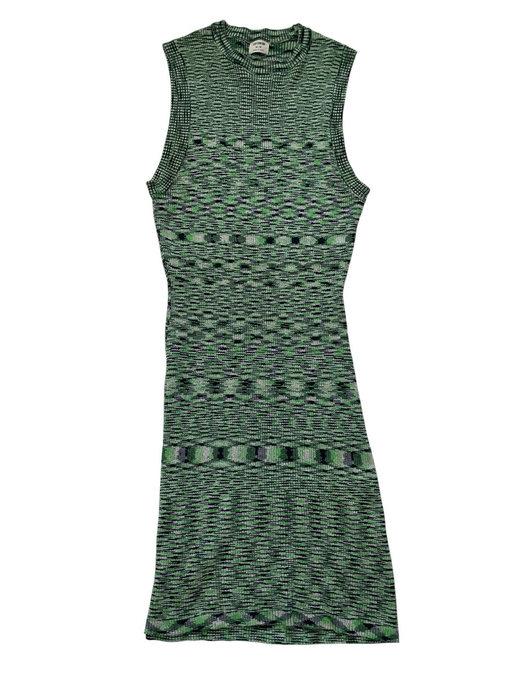 ♥️Cotton On♥️Crew Neck Green Patterned Sleeveless Midi Knit Dress Size M